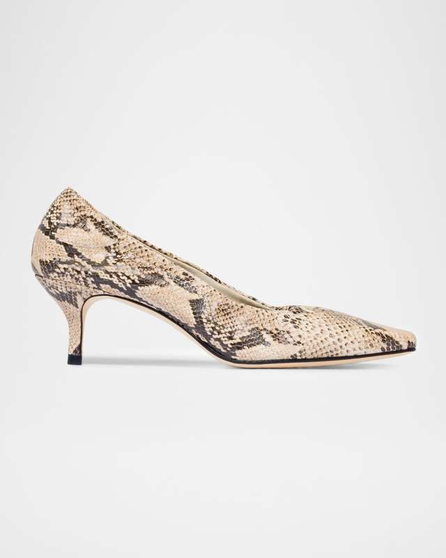 Manu Ruched Snake-Printed Leather Snip-Toe Pumps
